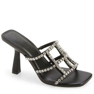 New Open Edit Daphne Sandal (Women) black kitten mule high heel crystal silver